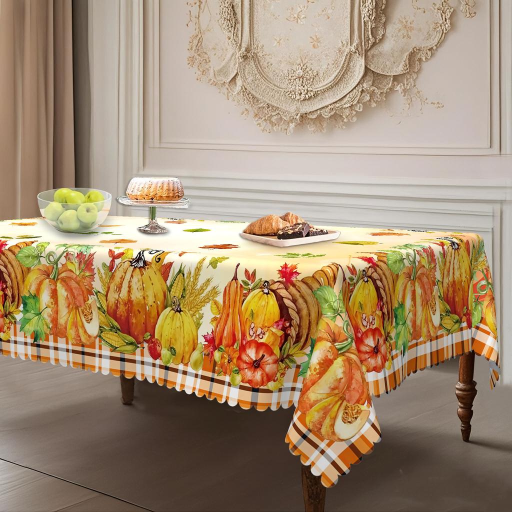 A Fall Thanksgiving Tablecloth - Pumpkin And Maple Leaf Rectangular Tablecloth For A Harvest Holiday Family Table