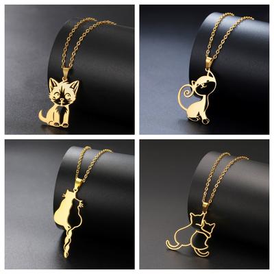 Fashion Minimalist Women Cat Pendant Necklace Delicate Collarbone Chain Elegant Small Jewelry Gift