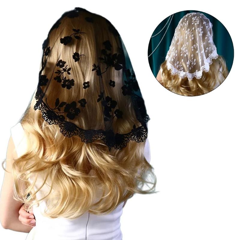Round Lace Head Scarf Veil for Girl Hair Scarf Hair Decors Church Hair Scarf Headbands Ethnic Wedding Bride Headpiece
