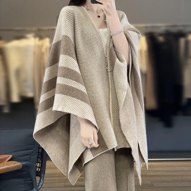 2024 Fashion Patchwork Shawl Scarf: Retro Knitted Cloak Sweater for Women
