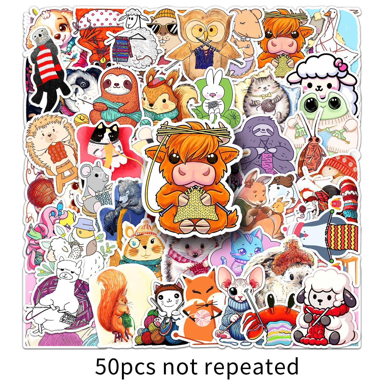 

50 Animal Graffiti Stickers for Knitting Sweaters Personality Cartoon Cute Decorative Water Cup Mobile Phone Skateboard Stickers
