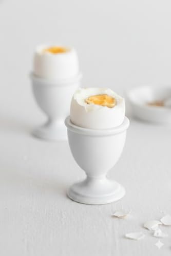 Set of 5 White Egg Stands [Diameter 4.9cm X Height 6.3cm, 71g, Made In Japan, Dishwasher Safe]