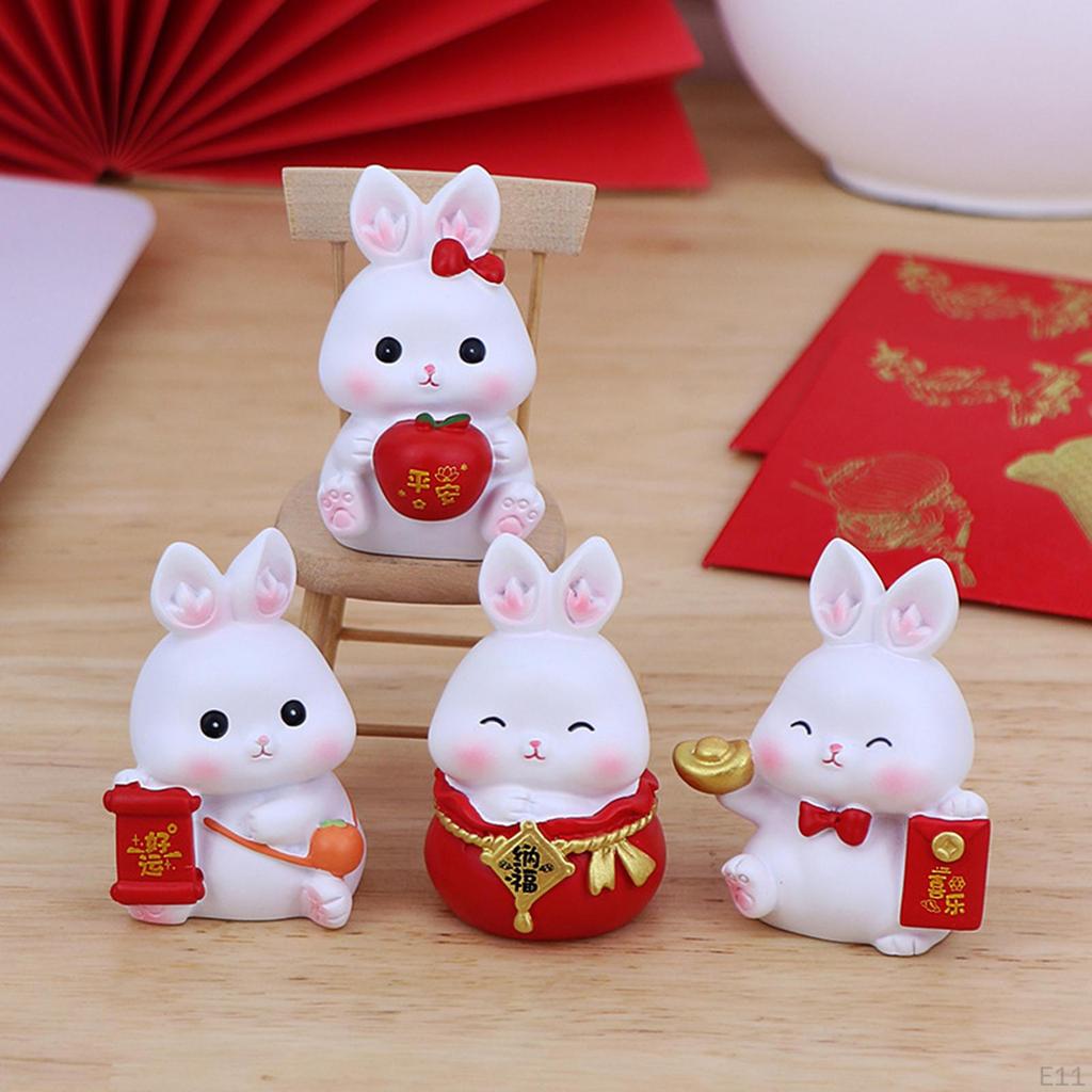 Chinese Statue Car Dashboard Ornament Bunny Figurine for Office Holiday Decoration Gift