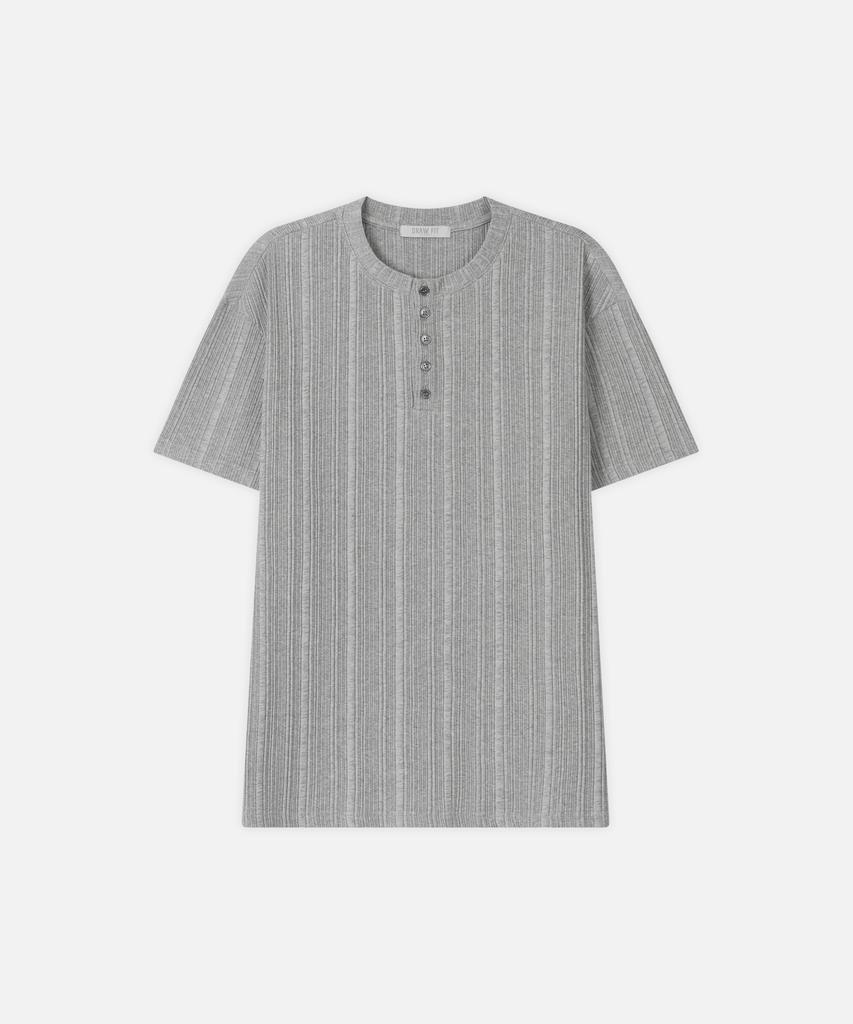 DRAW FIT Fine Ribbed Henley Neck Half T-Shirt [Melange]