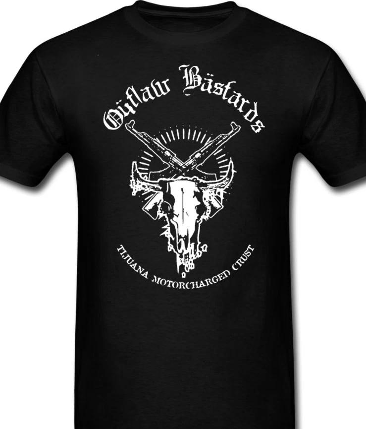 Outlaw Bastards Tijuiana Motorcharged crust Punk Music Band 100% Cotton T-shirt Mens Tees Top tee S