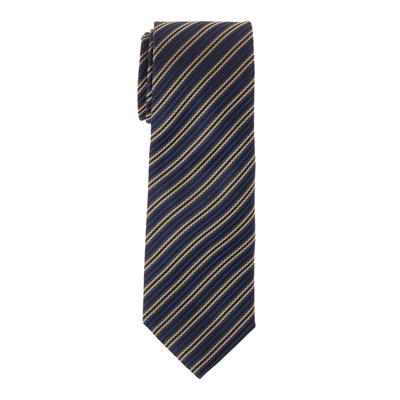 [Fortuna Tokyo] Men's Silk Necktie, Kyoto Weave, 100% Silk, Made In Japan, 7.5cm Wide - 26. Esprit Stripe Pattern (Navy Blue)