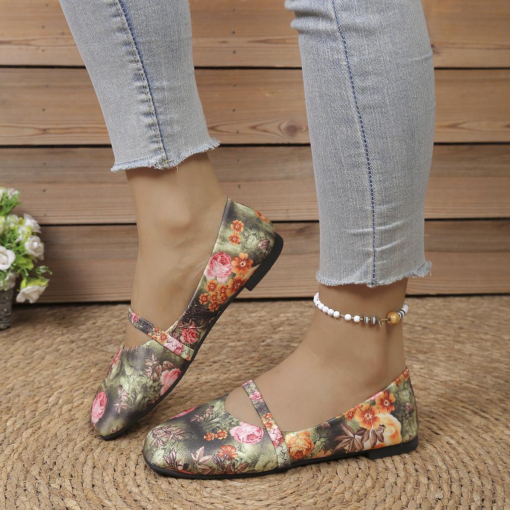 Women's Wide Width Printed Slip-On Flats - Square Toe Pattern Loafers with Low Block Heel for Spring, Fashion Casual Shoes
