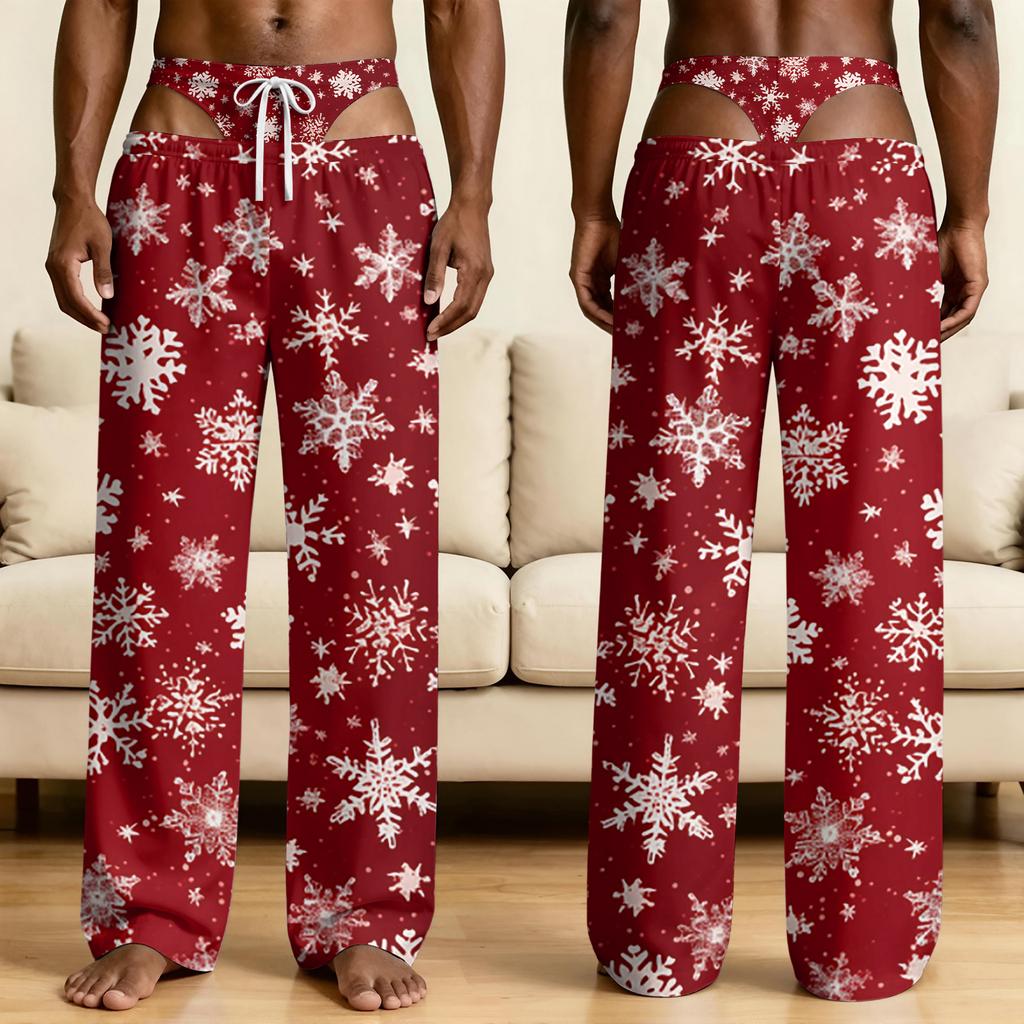 Men's Funny Novelty Pajama Pants with Fake Underwear Print - Halloween Sleepwear