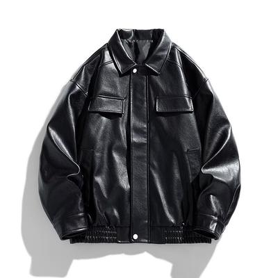 American Baseball Uniform Leather Jacket for Men Spring and Autumn New Trendy Brand Casual Loose Lapel Jacket Men's Pu Leather Jacket