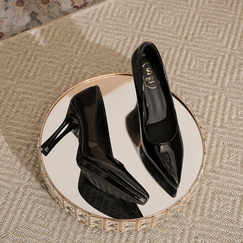 

Французские водонепроницаемые туфли на высоком каблуке, женственные, элегантные, с острым носком, с неглубоким вырезом, туфли-стилеты, универсальные, увеличивающие рост, женская обувь 39