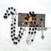 Retro Long for Cross Pendant Necklace Black Crystal Rosary Religious Jewelry
