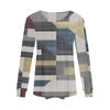 Women's Fashion Casual Pleated Round Neck Geometric Square Print Long Sleeve T-shirt Top