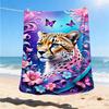1pc Cheetah Floral Butterfly Throw Blanket Polyester Fiber, Lightweight Flannel, Soft & Warm, All Season Use for Outdoor, Camping Digital Print