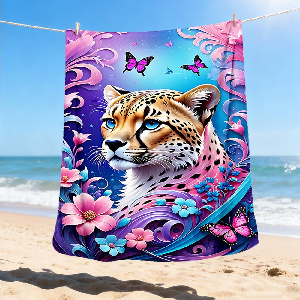 1pc Cheetah Floral Butterfly Throw Blanket Polyester Fiber, Lightweight Flannel, Soft & Warm, All Season Use for Outdoor, Camping Digital Print