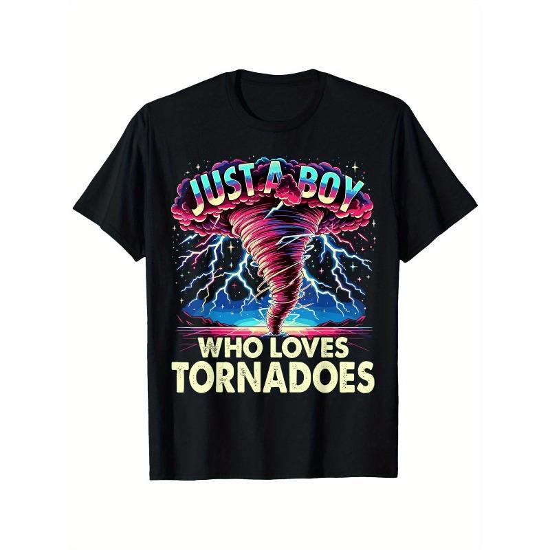 European sizes Boys  Tornado Lover Tee - Soft , Breathable & Comfortable Short Sleeve Shirt with Storm Chaser Print - Perfect Gift 164cm чёрный