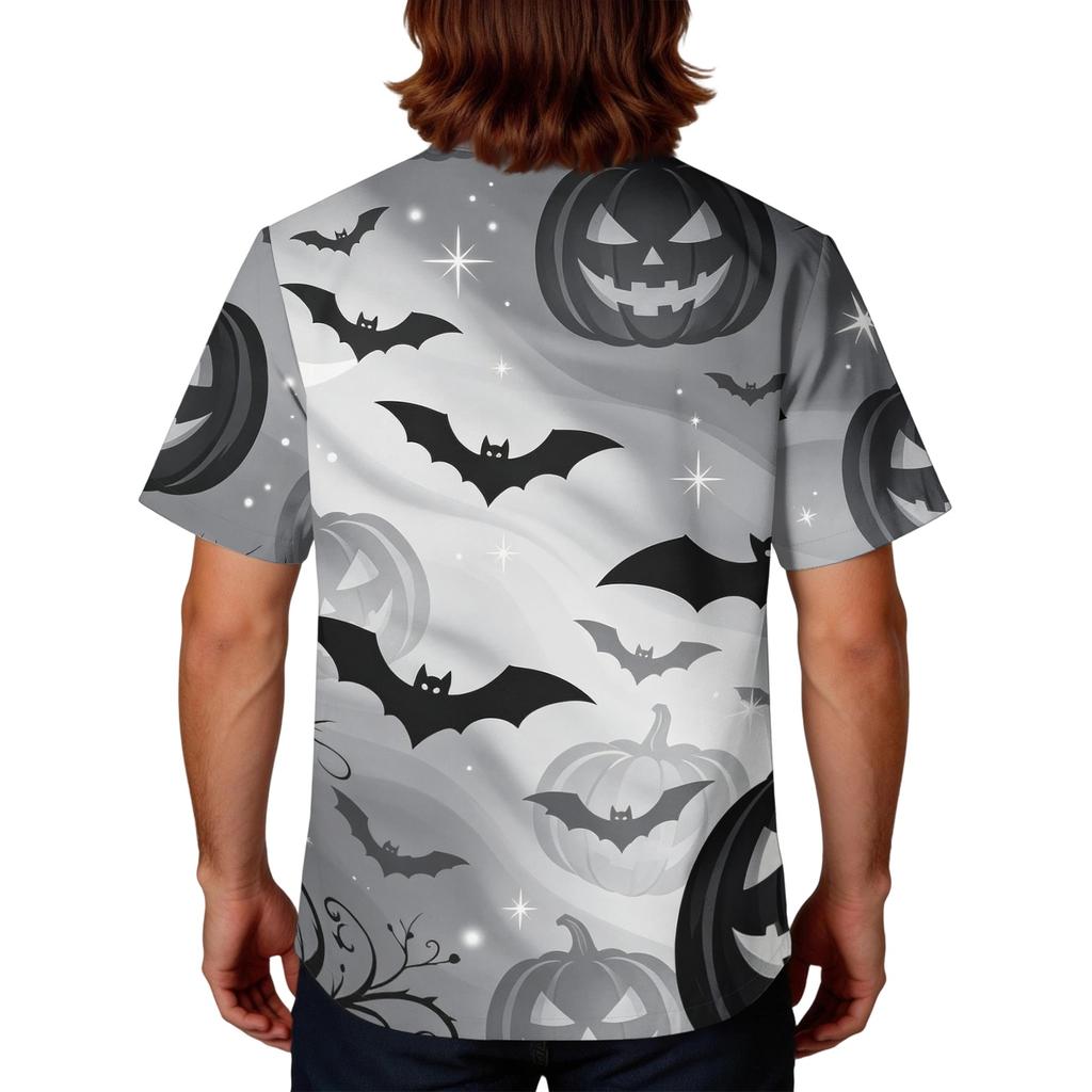 Men's Halloween Print Medical Scrub Top V Neck with Tie Pockets Comfortable Fit Daily Workwear for Healthcare Professionals
