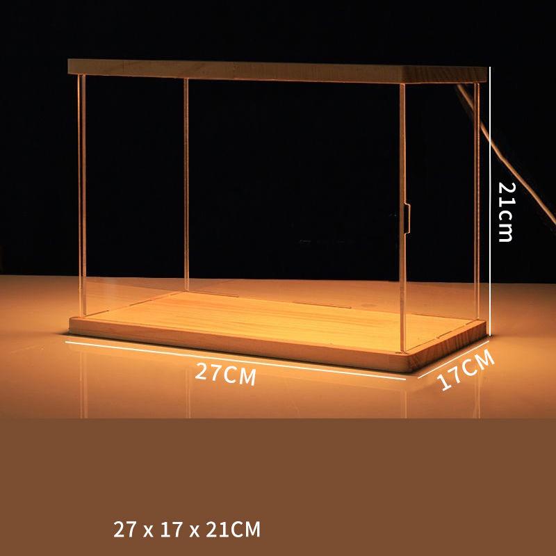 LED Lighted Acrylic Display Case,Display Box for Collectibles and Action Figures,Clear Dustproof Organizer with Wooden Base