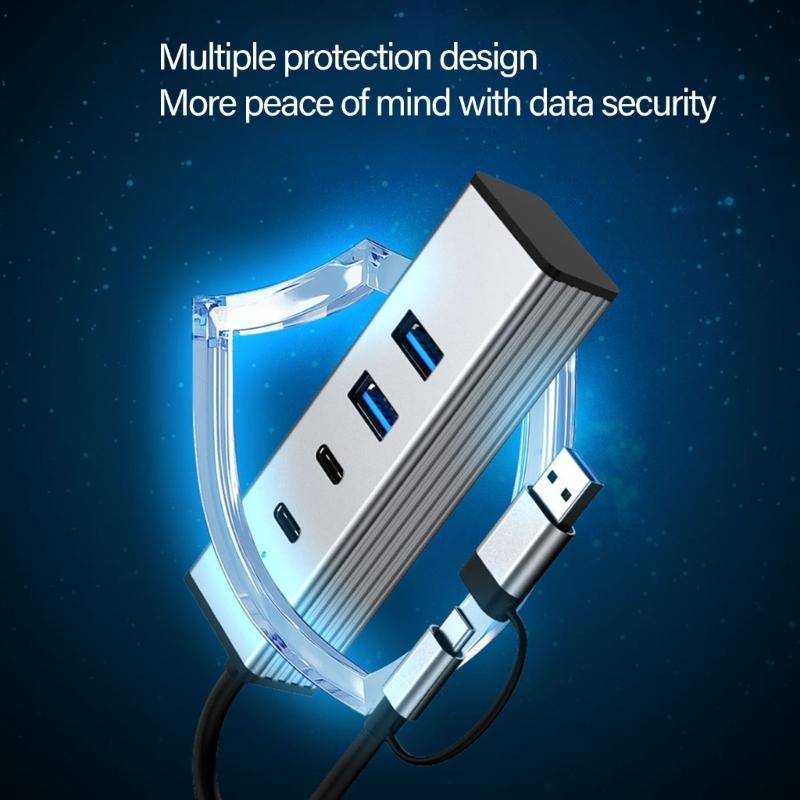 4 Port USB 3.2 Hub with USB C Port 10Gbps Data Transfer Wide Compatibility for Laptops Tablets Smartphones and More