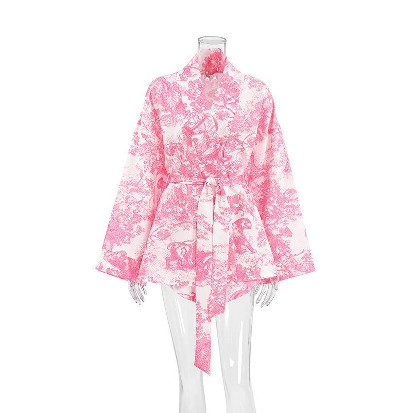 Весенние женские удобные синие мягкие шорты с длинными рукавами с принтом — фото 8