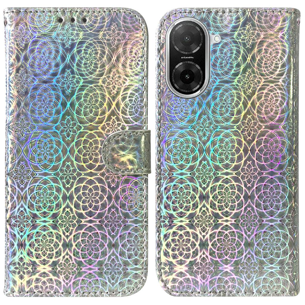 For Xiaomi Redmi A5 4G (171.7mm)/Poco C71 4G Stand Case Dazzling Flower Leather Phone Cover with Wrist Strap