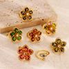 Grüne Zirkonblumenringe für Damen Goldfarbe Edelstahl Blume Floraler Ring Eleganter Luxus Hochzeit Ästhetischer Schmuck Geschenk