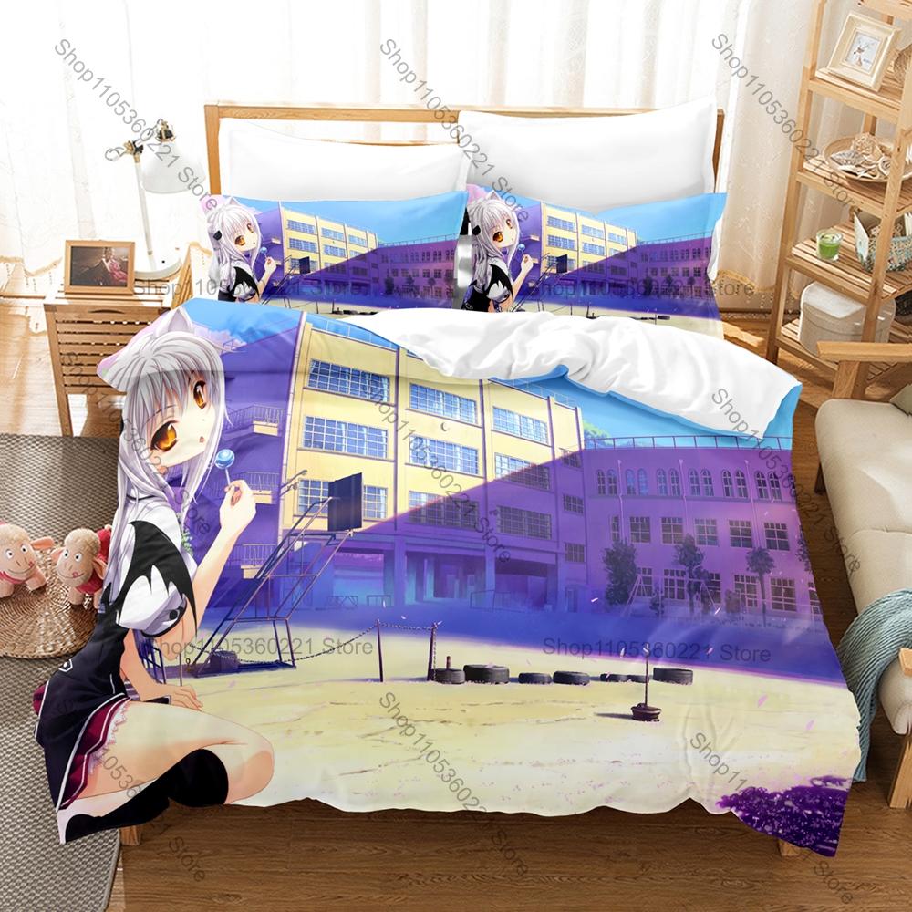 Cool High School DxD Koneko Chan Bedding Set 1 Duvet Cover + 2 Pillowcases Cute White Cat Girl Anime Bedroom Decor