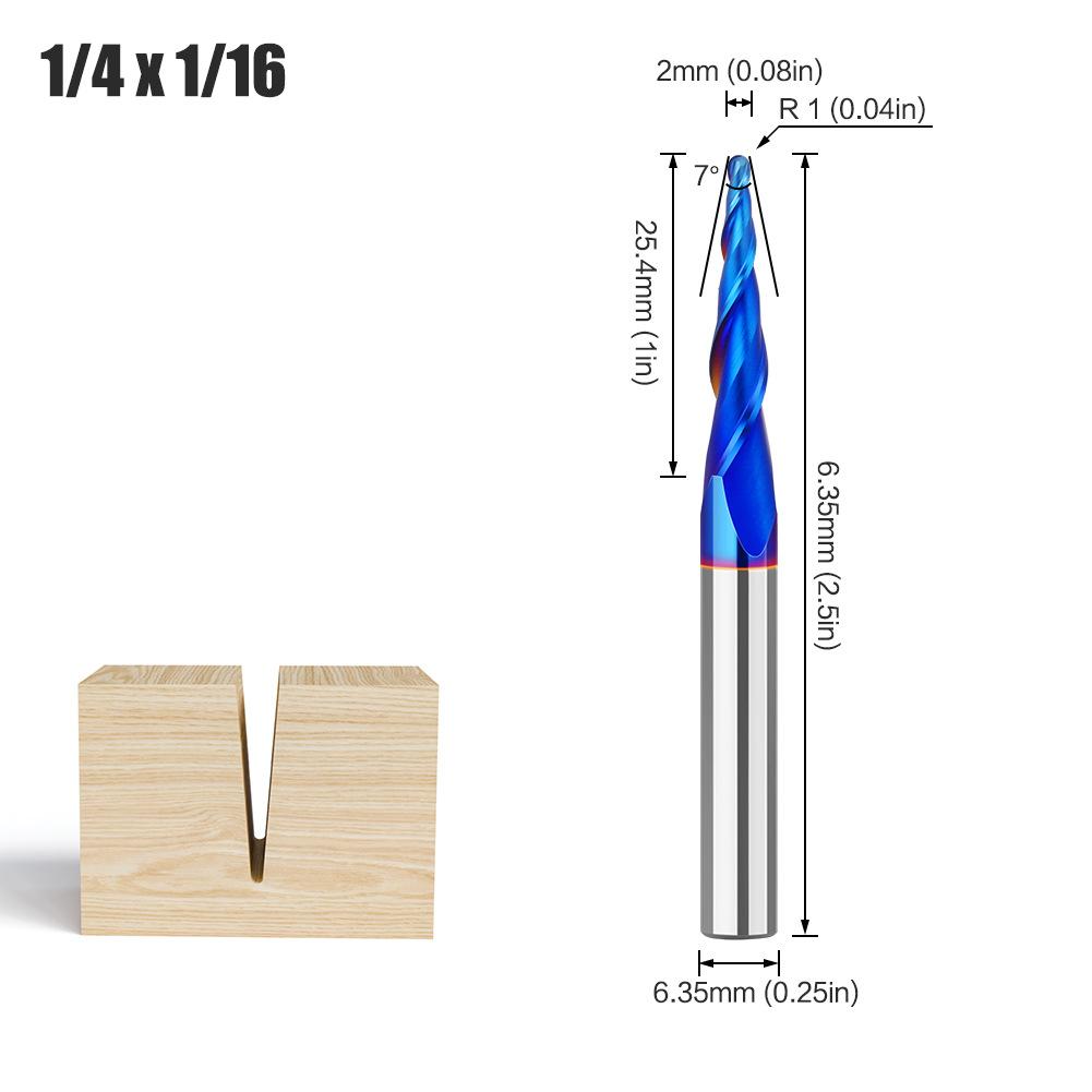

1/4 Shank 8 Shank Integral Alloy Double Edge Tilt Coated Ball Cutter Taper Ball End Mill Metal Embossed Extended Tungsten Overall alloy taper milling cutter 1/4 * 2