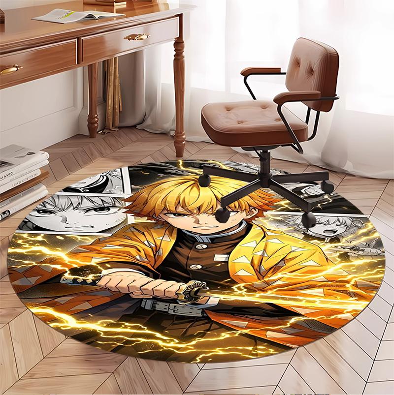 Demon Slayer Pattern Round Rug, Indoor/Outdoor Mat, for Picnic, Gameroom, Bedroom, Office, Living Room, Home Decor Carpet, Birthday Gift