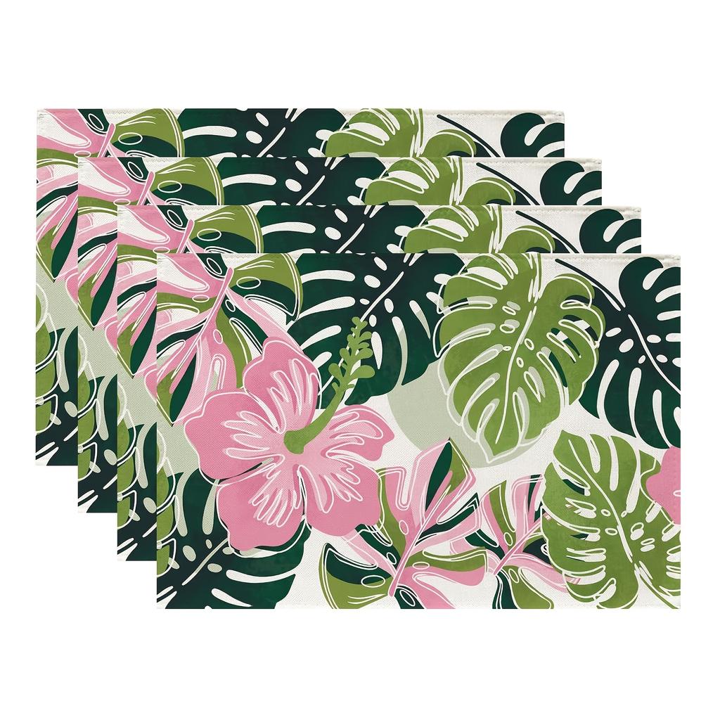 Tropical Hibiscus Monstera Printed Placemats Summer Jungle Brunch Backyard Banquet Indoor Gathering Family Meals Home Decor