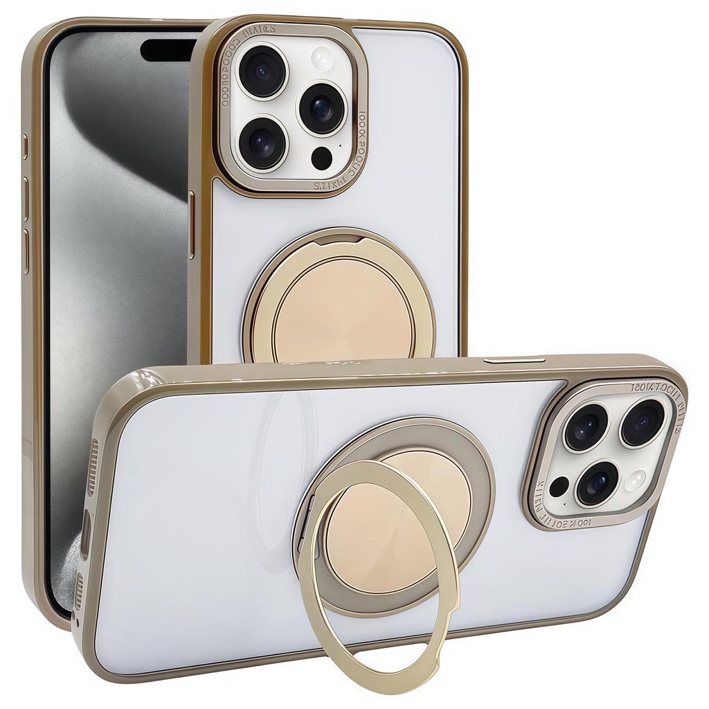 For iPhone 15 Pro Magnetic Case Acrylic TPU Phone Back Cover with Kickstand