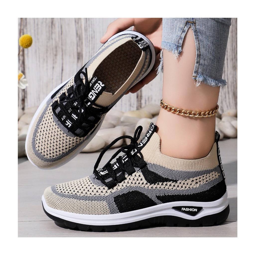 Dámské lehké a prodyšné bílé sportovní boty - Pohodlné nízké šněrovací ležérní vycházkové boty, Outdoorové cestovní boty Blokující vzory