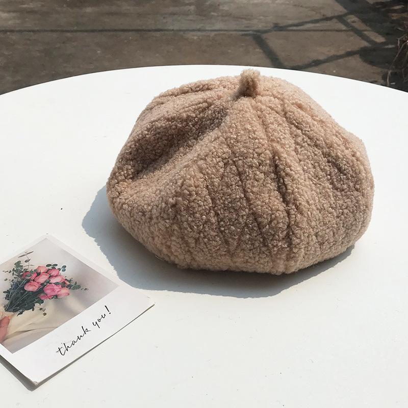 Hat Women's Autumn and Winter Tide Beret Lamb Fleece Simple Casual Retro British Painter Pumpkin Hat