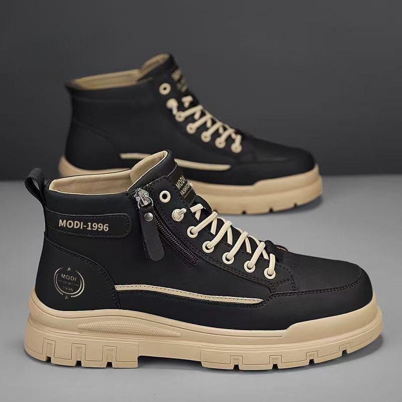 Martin Boots Winter New High-top Casual White Board Shoes Leather Thick-soled Heightening Boots