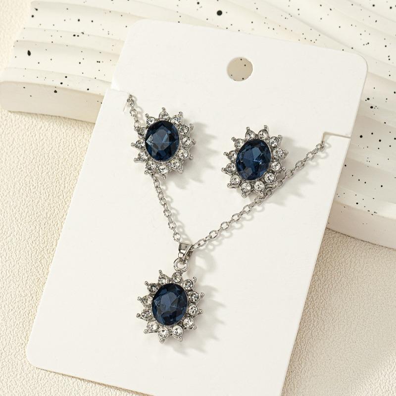 Fashion Suit Jewelry Temperament Sunflower Zircon Earrings Kate Sapphire Necklace