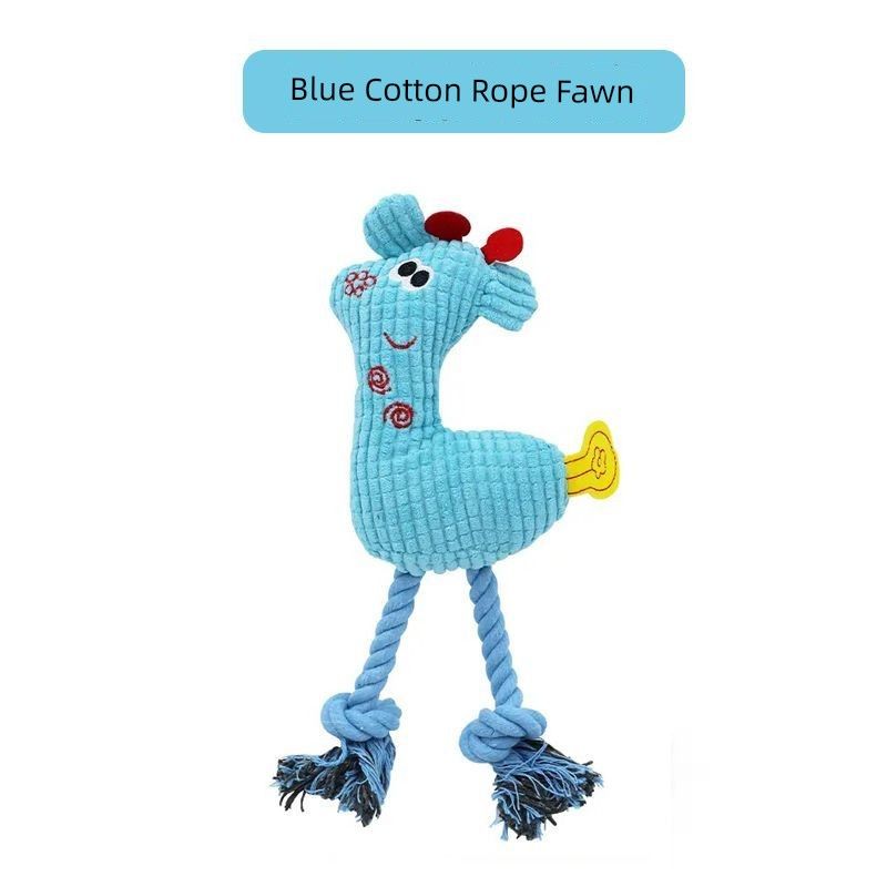 

Dog Toy Bite-Resistant Puppy Relieving Stuffy Handy Gadget Molar Rod Bichon Corgi Teddy Small Size Dogs Puppy Pet Supplies [Interesting sound] blue cotton rope deer
