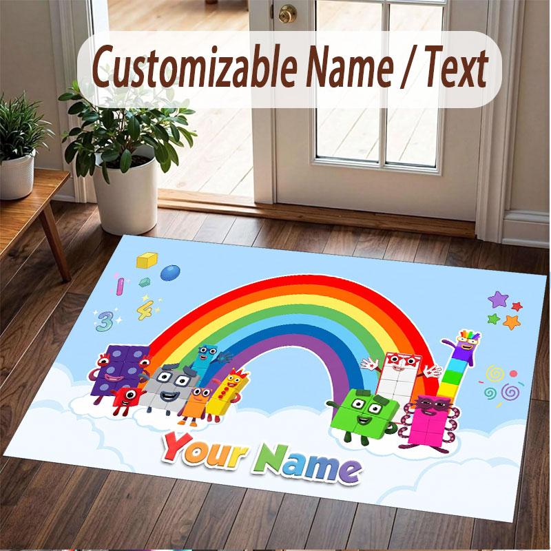 Benutzerdefinierter Name Text Kristall Samt Teppich, Numberblocks Weicher Plüsch Dekorativer Rutschfester Boden Teppich