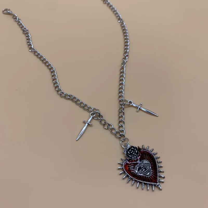 Goth Gothic Peach Heart Flower Sword Eye Cross Pendant Choker Chain Necklace for Man Women New Fashion Jewelry Gifts Wholesale