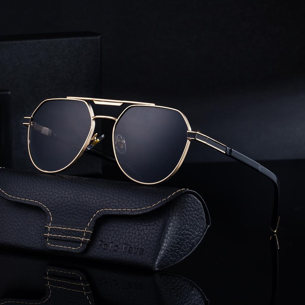 JYL TS Men's Retro Double-Bridge Square - Metal-Temple Sun Shades CY-98371