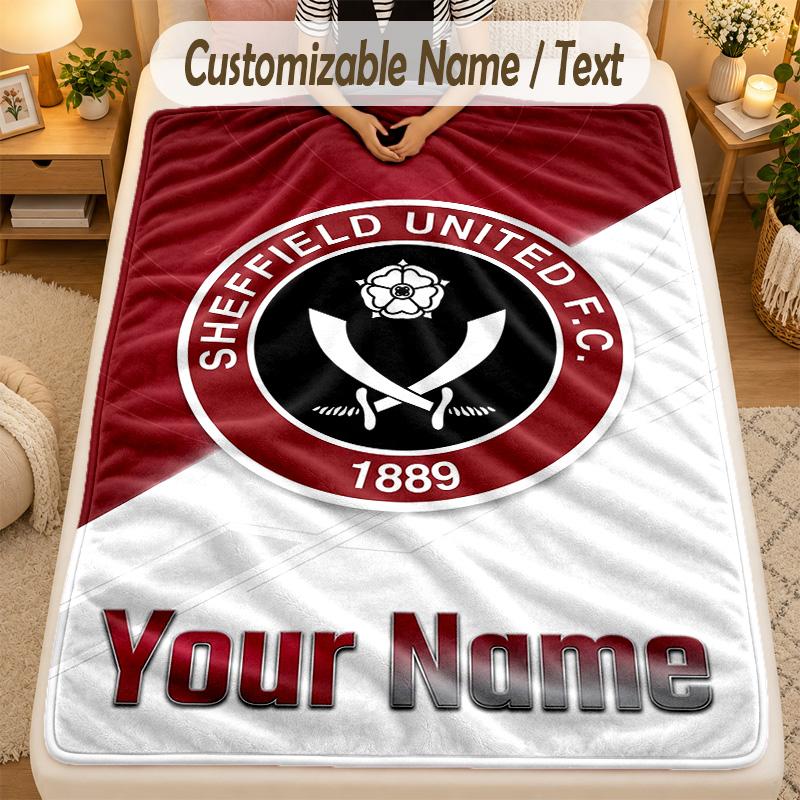 Flannel BlanketSheffield United FC Custom Name Text Personalized Soft Warm Throw Blanket Home Decor Gift