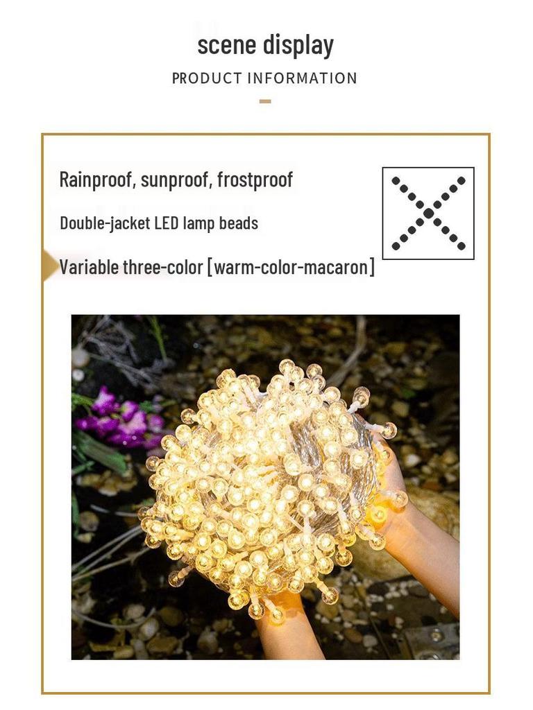 Color-Changing LED Solar String Lights - Outdoor Rainproof Fairy Lights for Camping and Courtyard Decoration