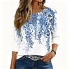 Women 34 Sleeve Crew Neck Button Decor Top Floral Print Loose Fit Blouse Casual Pullover Shirt for Daily Wear Office Home