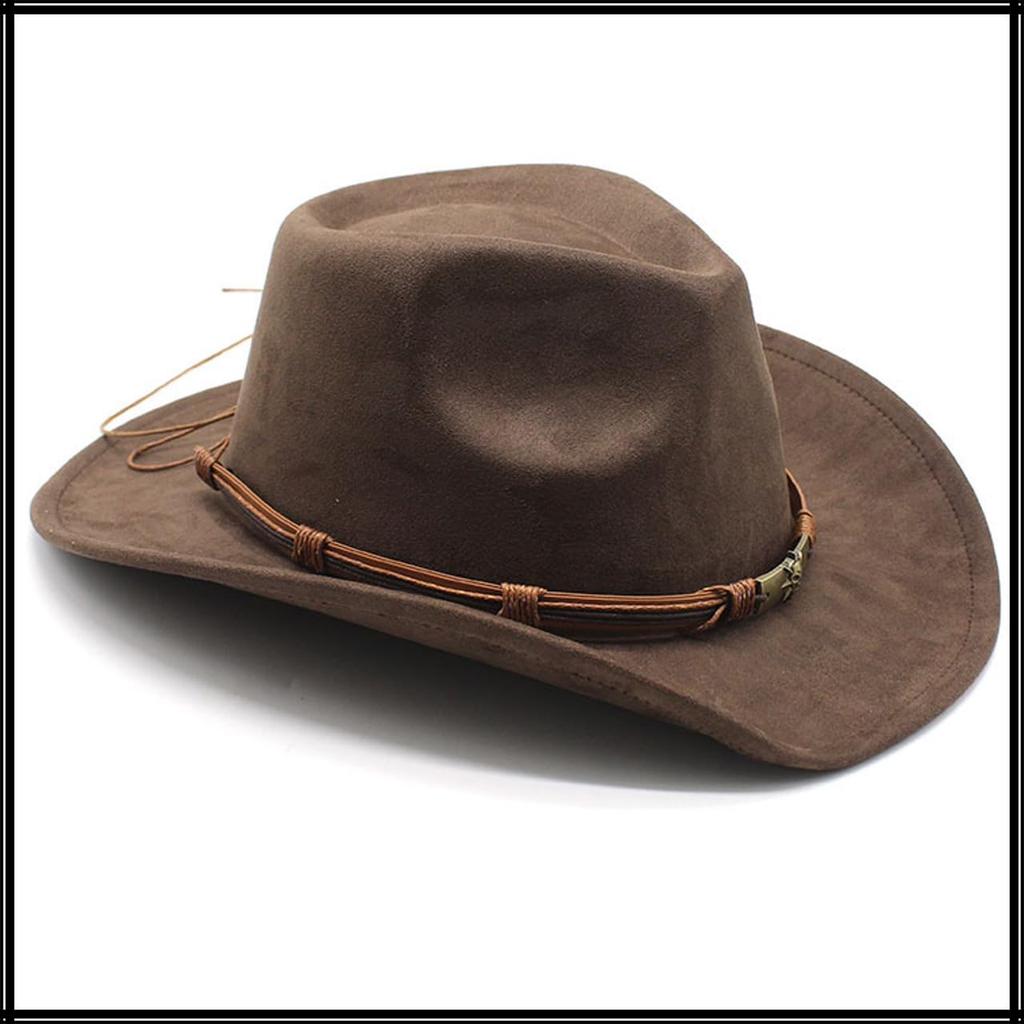 WHITE FANG Fedora Hat Free Size Brown Suede-like Ethnic Belt Wide Brim CZ178