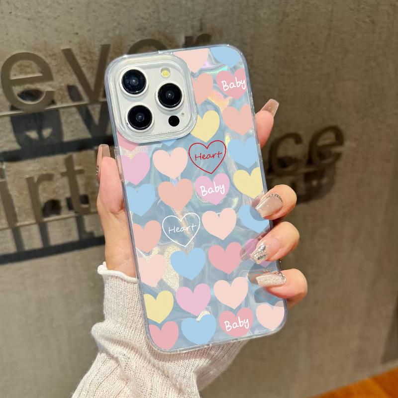 

Чехол для телефона Love Hearts Print Feather Sparkling Slim для iPhone 16 Pro Max 15 14 Pro 13 12 11, ударопрочный, прозрачный, с мягким краем, блестящий, жесткий, из поликарбоната iPhone 16 Pro Max синий