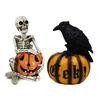 Halloween Skeleton Pumpkin Statue Spooky Pumpkin with Skull/Crow Sculpture Halloween Indoor Resin Ornament for Home Office Desk Decor