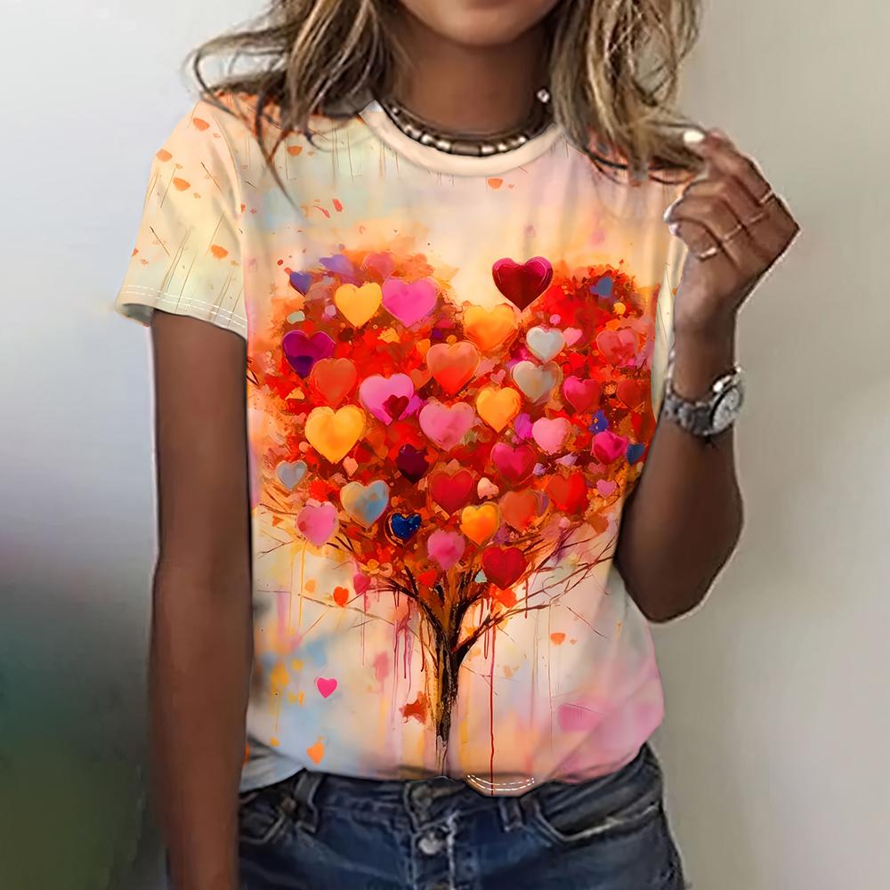 Summer New Love Floral Flower 3D Print T-Shirts Women Casual O-Neck T Shirt Harajuku Tops Y2k Short Sleeve Tees Female Clothing