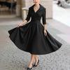 2026 Spring European & American Fashion Solid Color Pleated Waist-cinching Suit Dress
