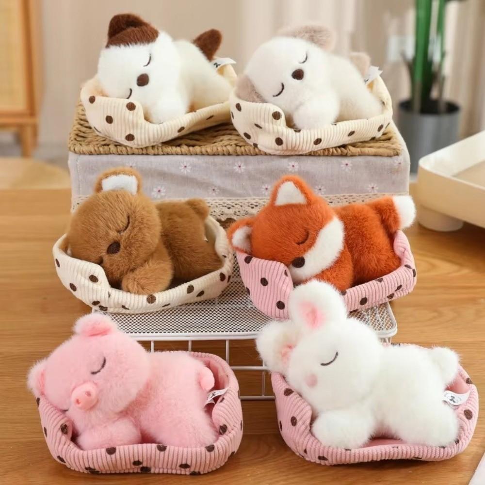 Kawaii Cartoon Begleiter Fuchs Bär Hund Katze Tier Ornamente Weißes Kaninchen Liegend in Seinem Nest Tier Kissen Geschenk