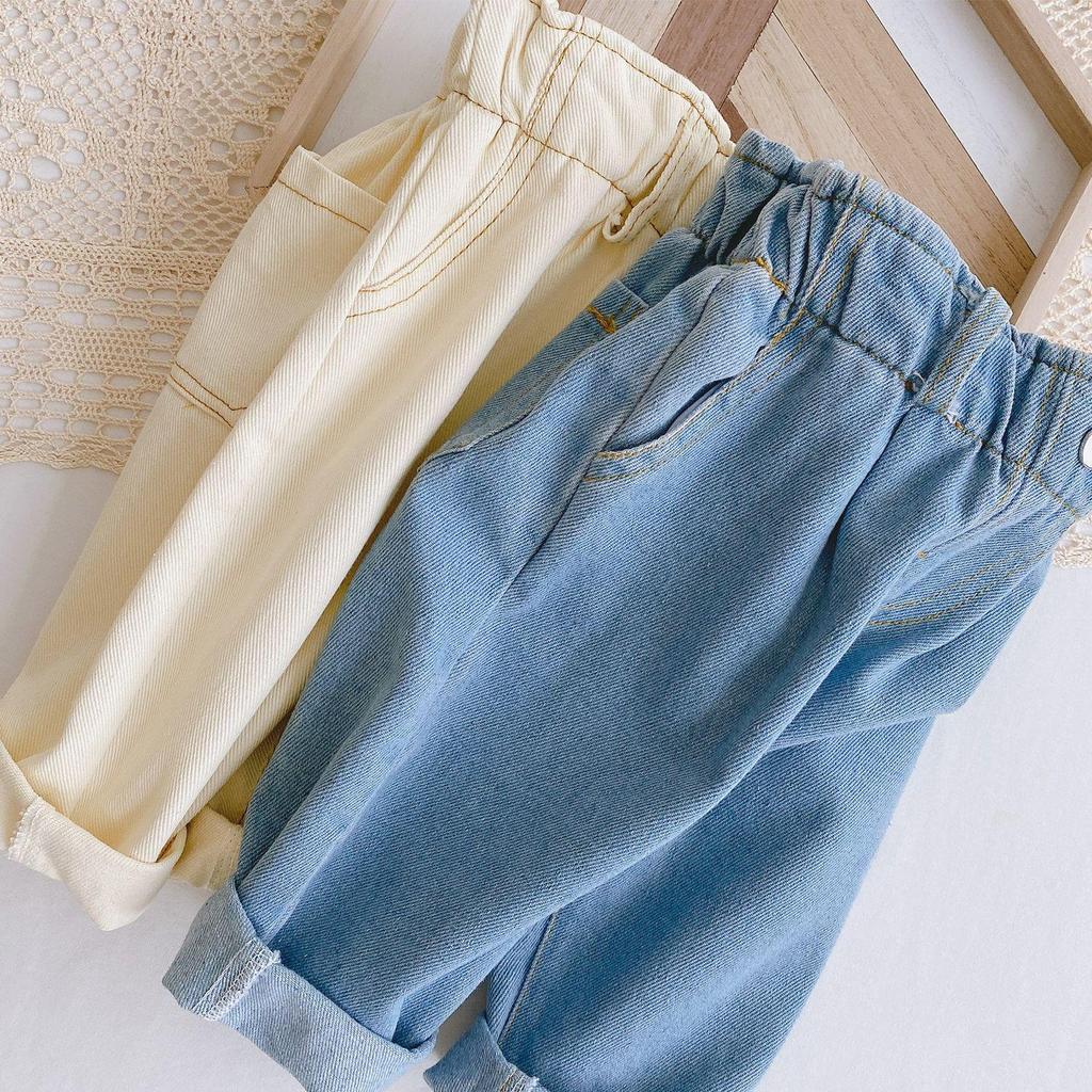 Abbigliamento per Bambini Pantaloni da Neonato, Puro Cotone, Jeans Blu e Bianchi, Adatti a Pantaloni Alla Moda e Versatili per Neonati dai 6 ai 36 Mesi