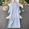 Wind casual temperament striped lapel shirt dress women's new single-breasted loose and thin dress