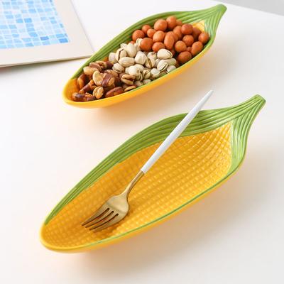 Creative Ceramic Plate Cute Corn Shape Hand-Painted Relief Living Room Restaurant Homehold Dinnerware Fruit Snacks Nuts Plates